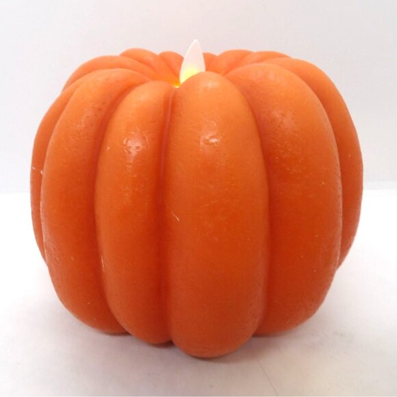 Pumpkin Wax LED Pillar Candle Moving Flame 6X5in. New - Picture 4 of 5